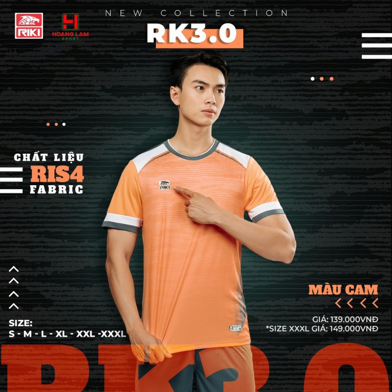 áo bóng đá không logo Riki Sport - riki 3.0 cam