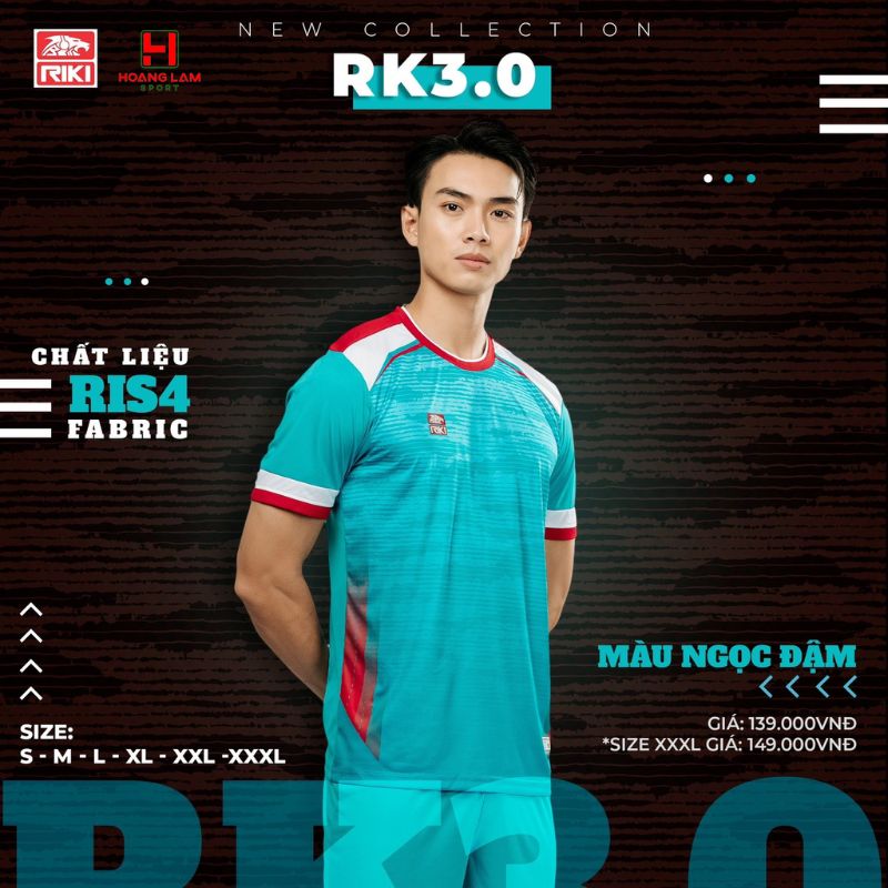 áo bóng đá không logo Riki Sport - riki 3.0 ngọc đậm