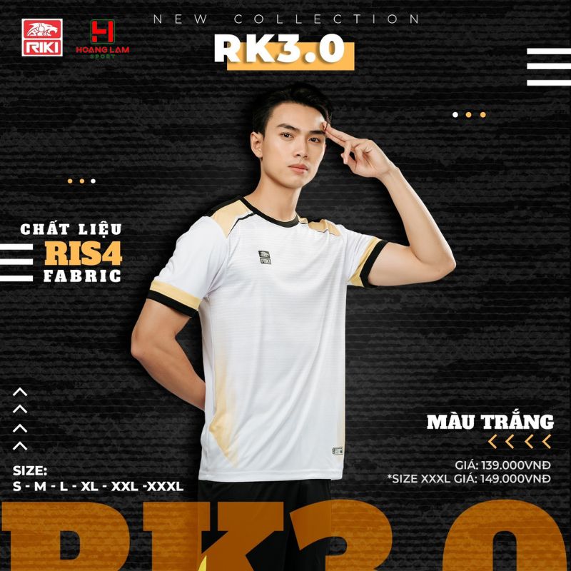 áo bóng đá không logo Riki Sport - riki 3.0 trắng