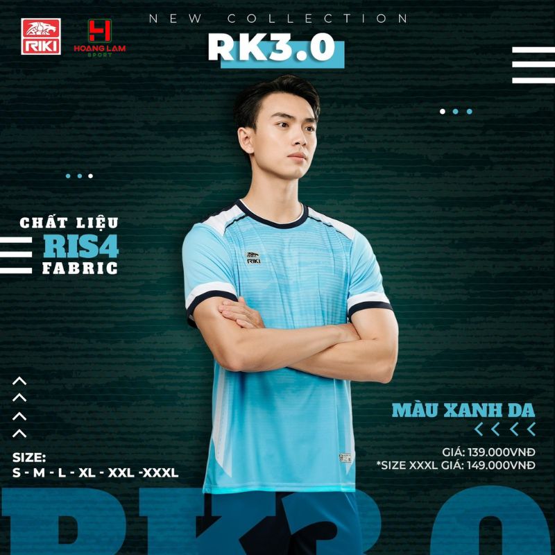 áo bóng đá không logo Riki Sport - riki 3.0 xanh da