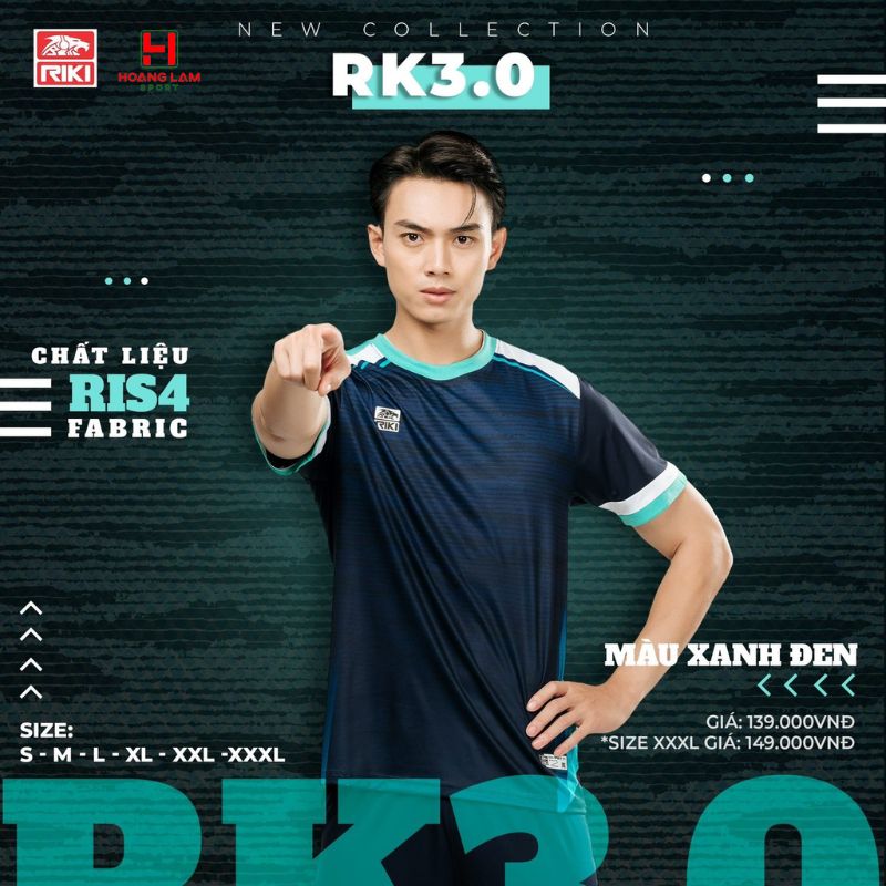 áo bóng đá không logo Riki Sport - riki 3.0 xanh đen