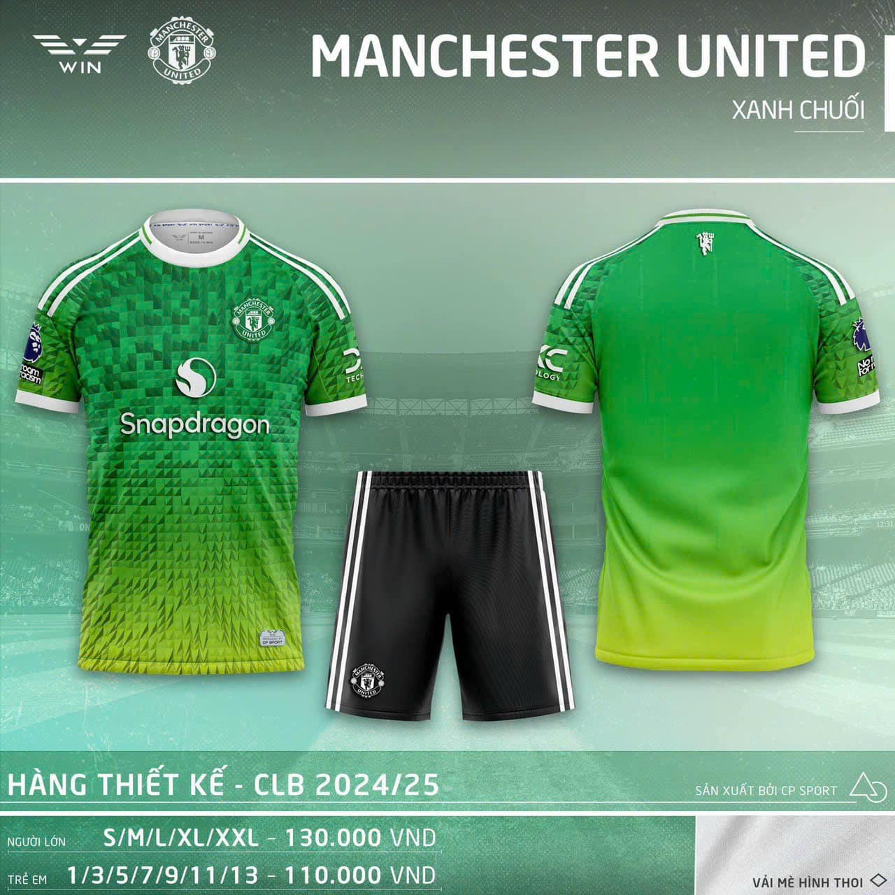 Quần áo bóng đá CLB Man United 24/25 Xanh chuối