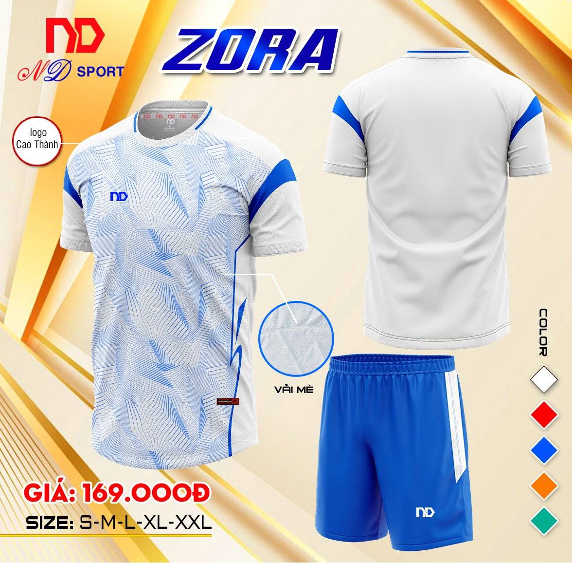 áo bóng đá không logo ND Sport Zora trắng