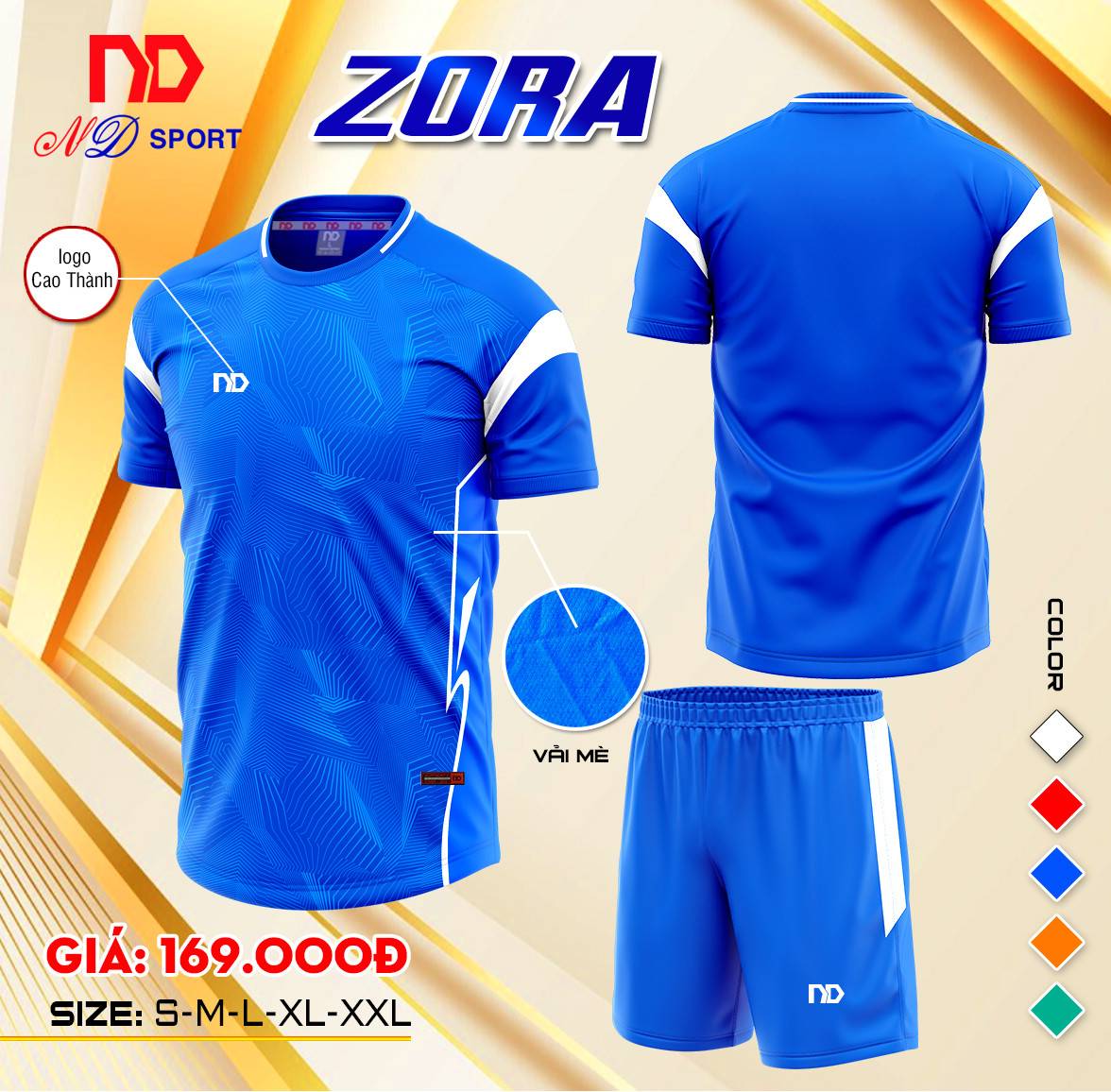 áo bóng đá không logo ND Sport Zora xanh dương